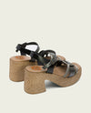 Sandalia tacón piel y textil Porronet JANA 3061-109 NEGRO-PLOMO