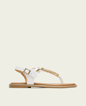 Sandalia plana de piel Porronet con abalorios ESTELA 3112-014 Blanco