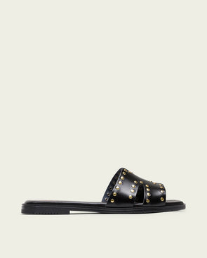 Sandalia plana de piel Porronet con tachuelas VANESA 3115-001 Negro