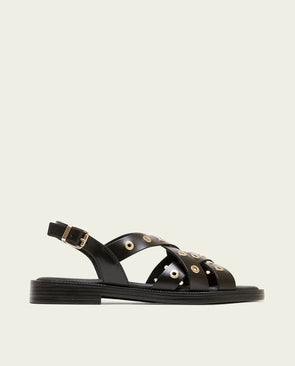 Sandalia plana de piel Porronet con tachuelas MÓNICA 3125-001 Negro