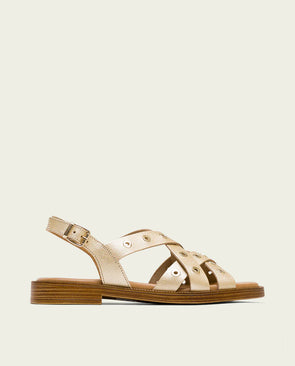 Sandalia plana de piel Porronet con tachuelas MÓNICA 3125-091 Oro