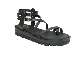 Sandalia plana de piel Porronet 3142-001 Negro