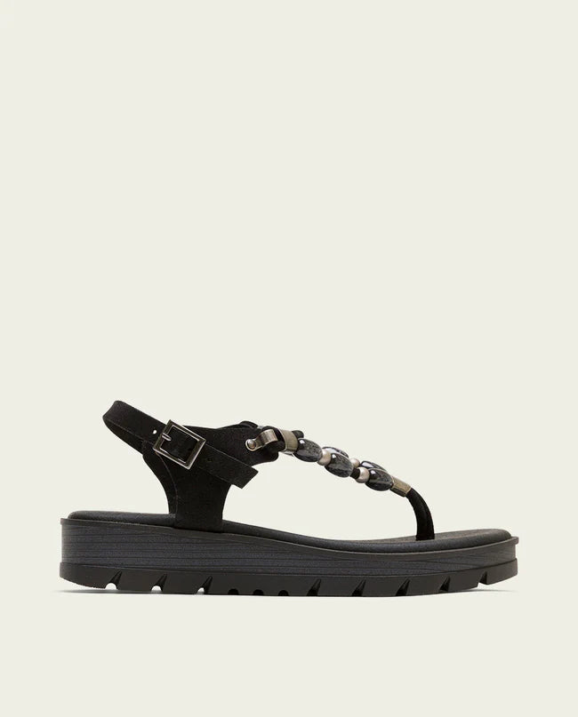 Sandalia cuña de piel Porronet con abalorios TELMA 3144-001 Negro - Main Image