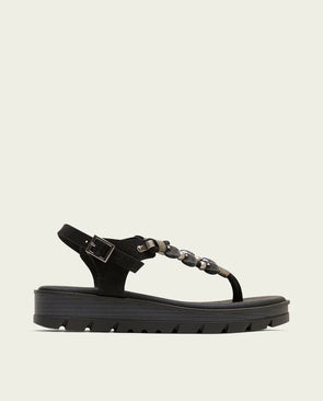 Sandalia cuña de piel Porronet con abalorios TELMA 3144-001 Negro