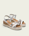 Sandalia de cuña de piel Porronet BERTA 3156-111 Blanco-Plata