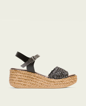 Sandalia cuña de piel Porronet DALIA 3164-109 Negro