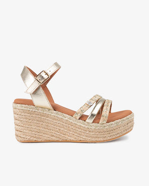Sandalias CUÑA Popa Albany Oro Yute con hebilla CB33801 Oro