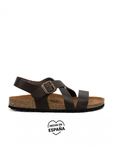 Sandalia BIO tira cruzada y hebilla lateral 7446 MARRÓN – Arezo